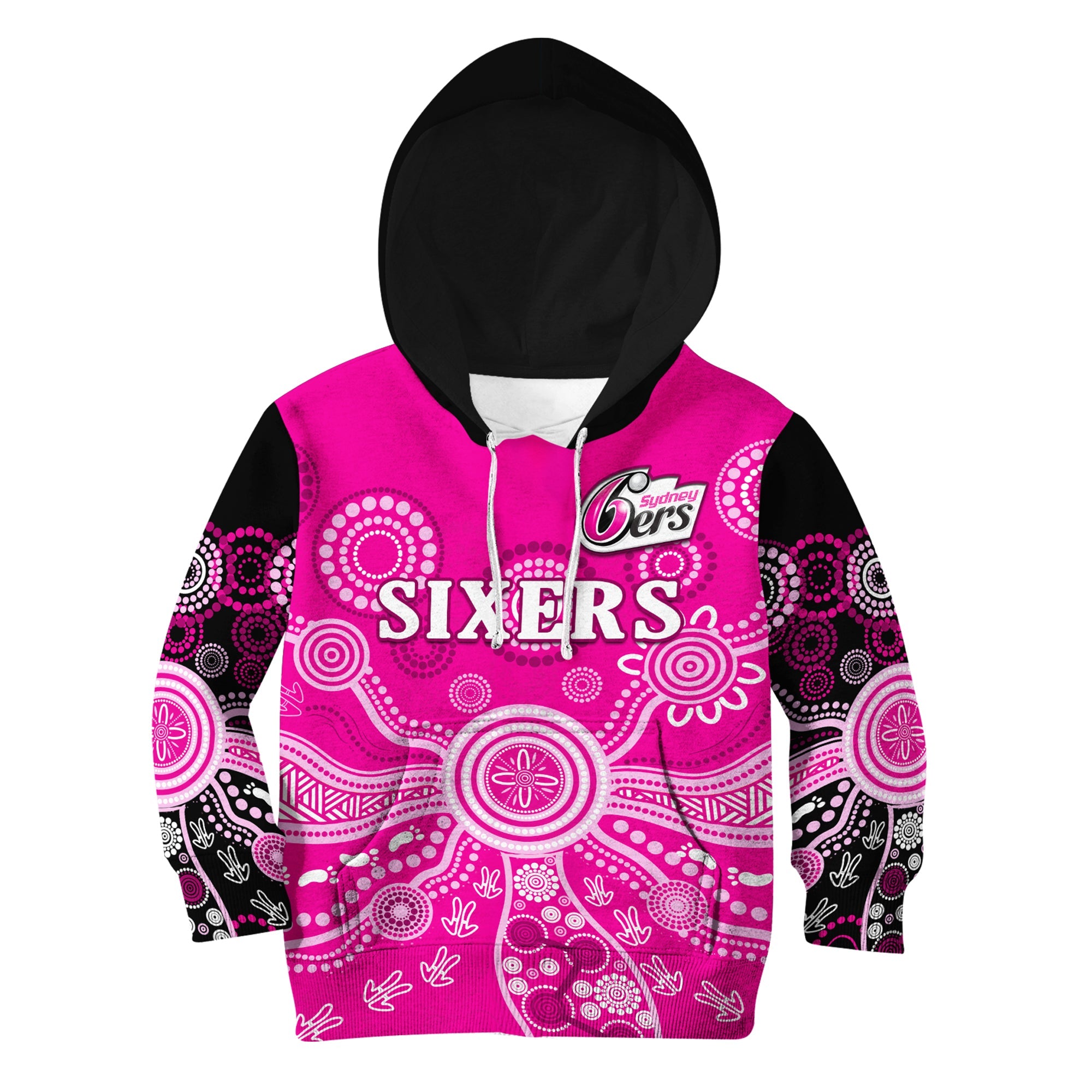 custom-text-and-number-sydney-sixers-hoodie-kid-cricket-indigenous-australian-art-ver01