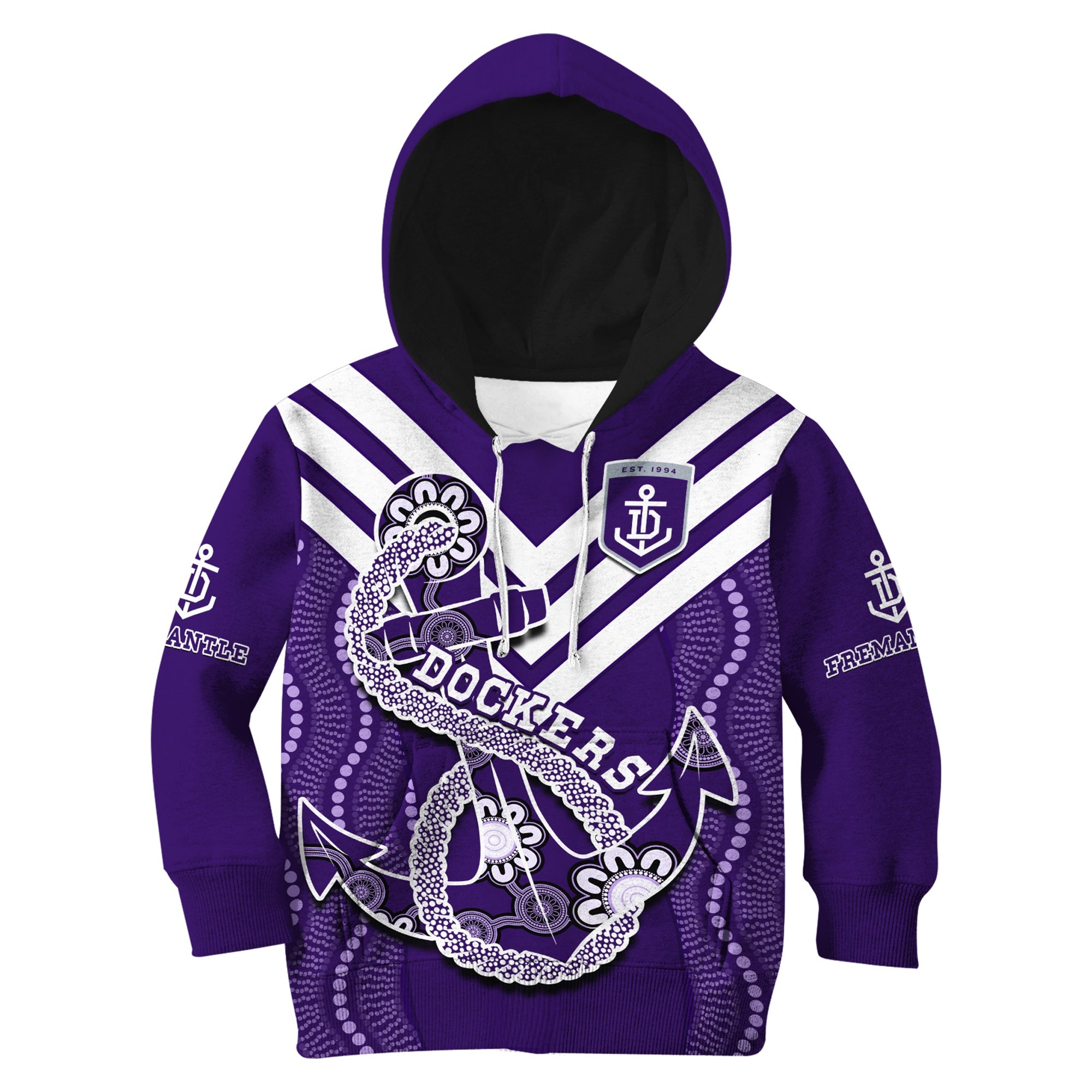 custom-text-and-number-dockers-football-hoodie-kid-fremantle-anchor-mix-aboriginal-pattern-dynamic-style