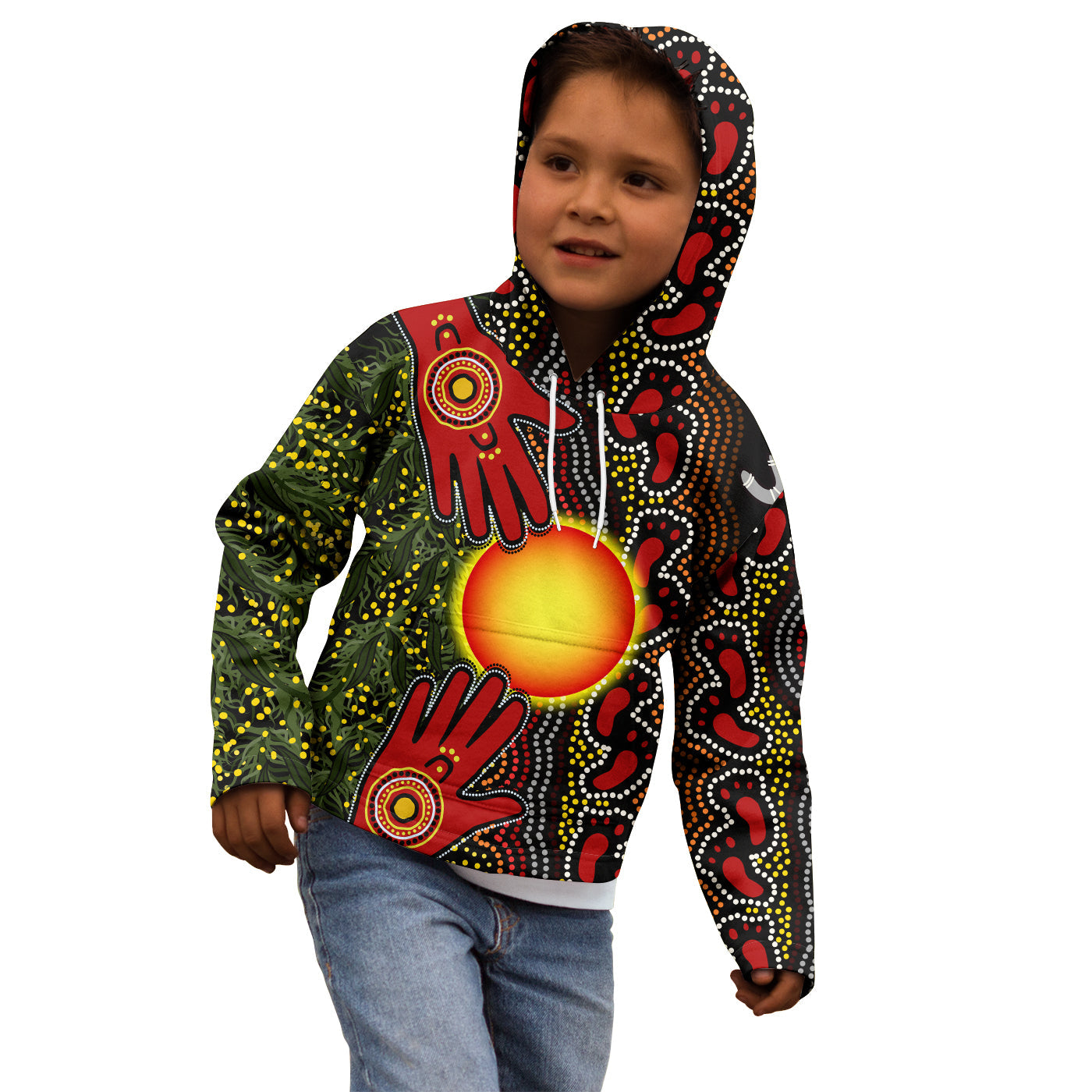custom-text-and-number-aboriginal-dot-painting-hoodie-kid-go-to-touch-the-sun