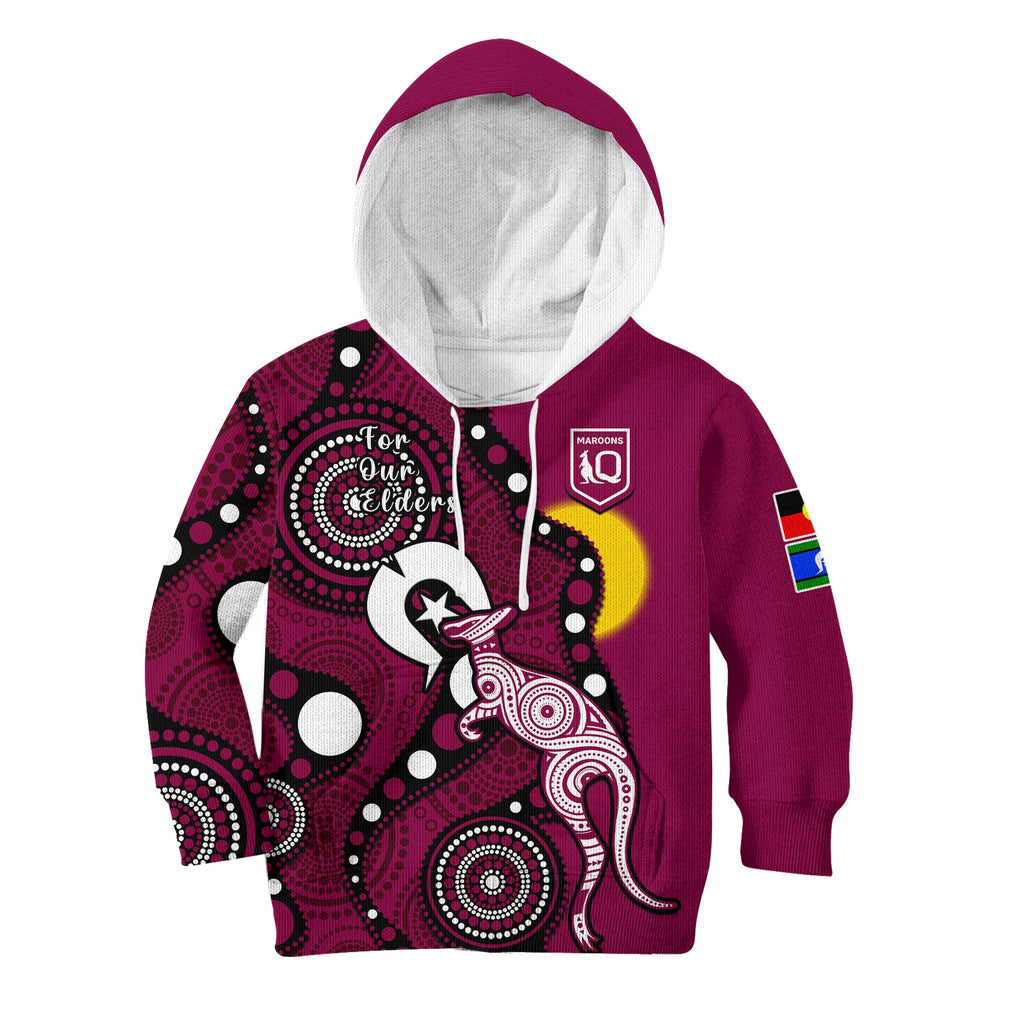 custom-text-and-number-maroons-rugby-naidoc-2023-hoodie-kid-qld-for-our-elders-indigenous-art