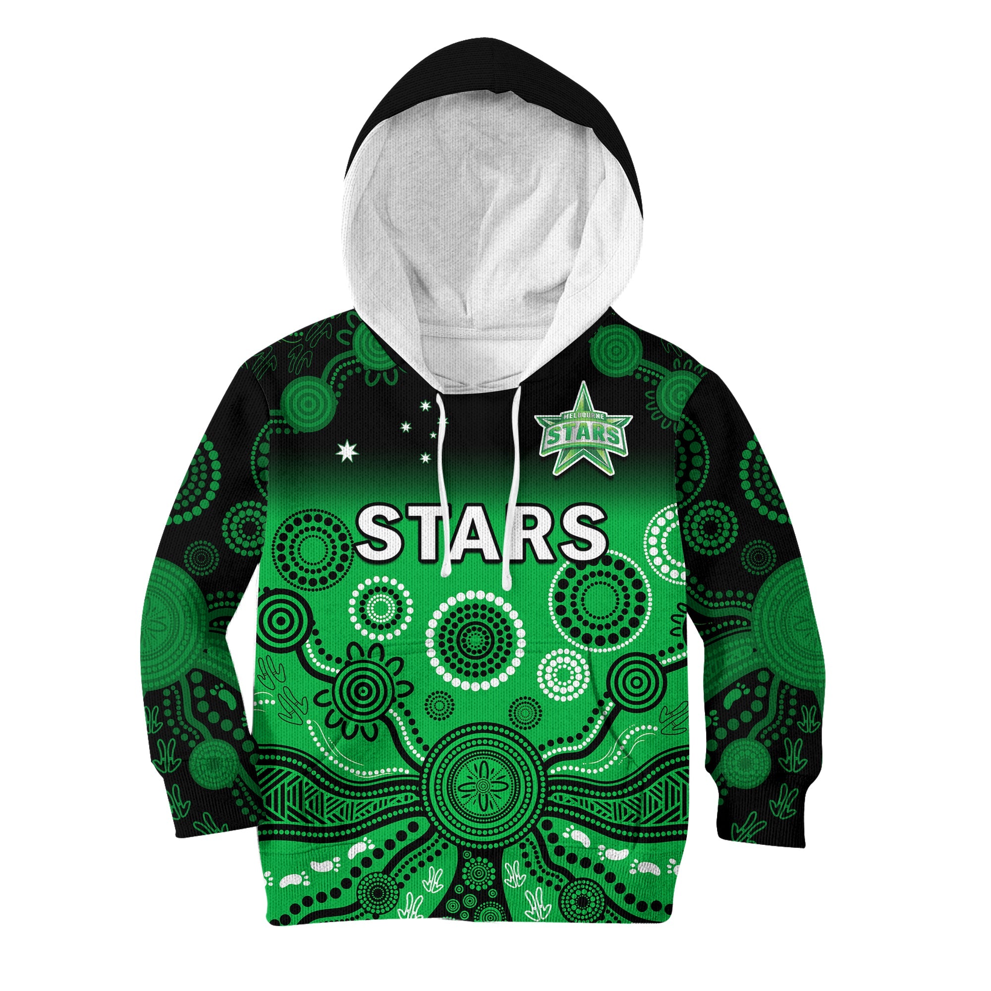 stars-cricket-hoodie-kid-melbourne-team-green-gradient-aboriginal-art