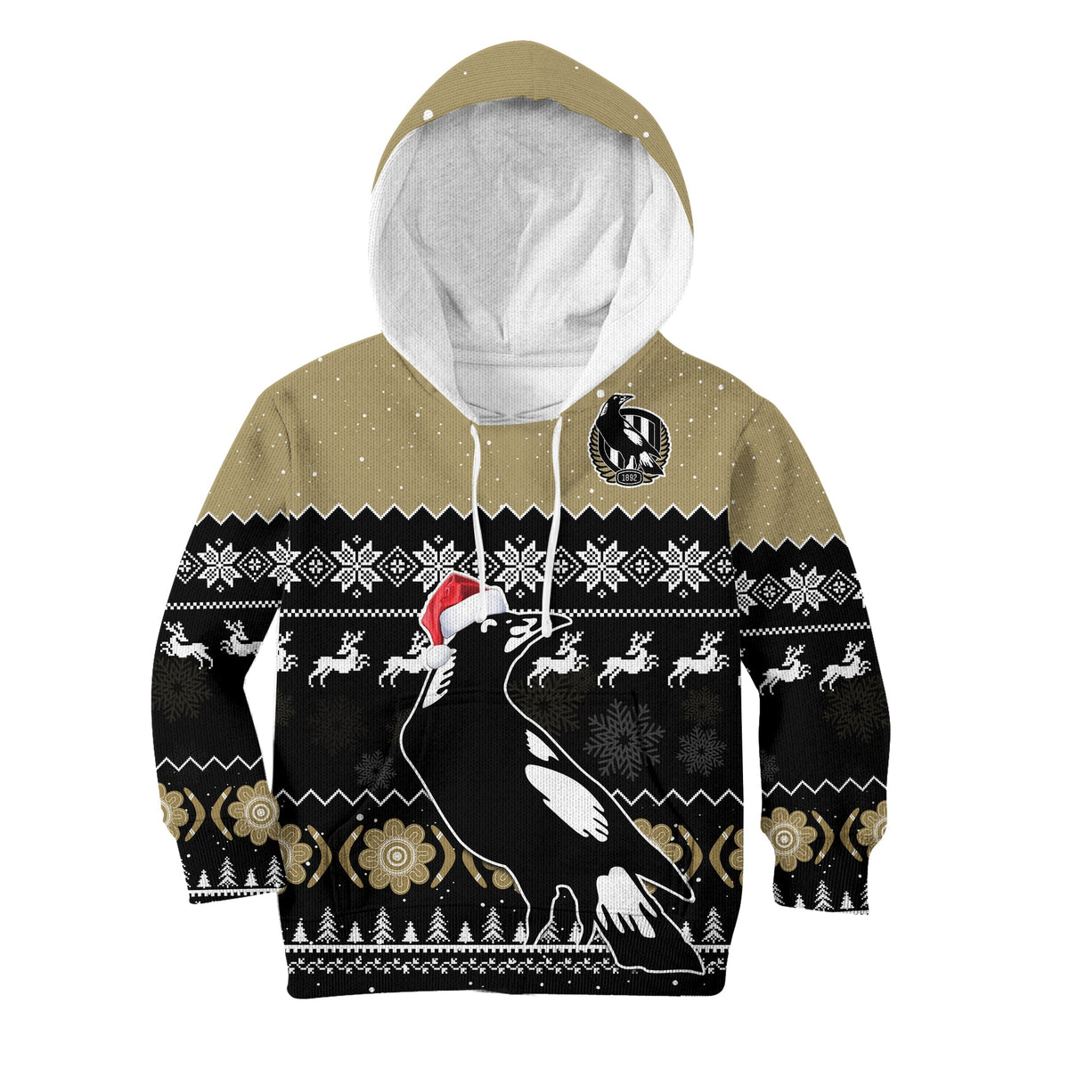 collingwood-football-hoodie-kid-magpies-indigenous-merry-christmas