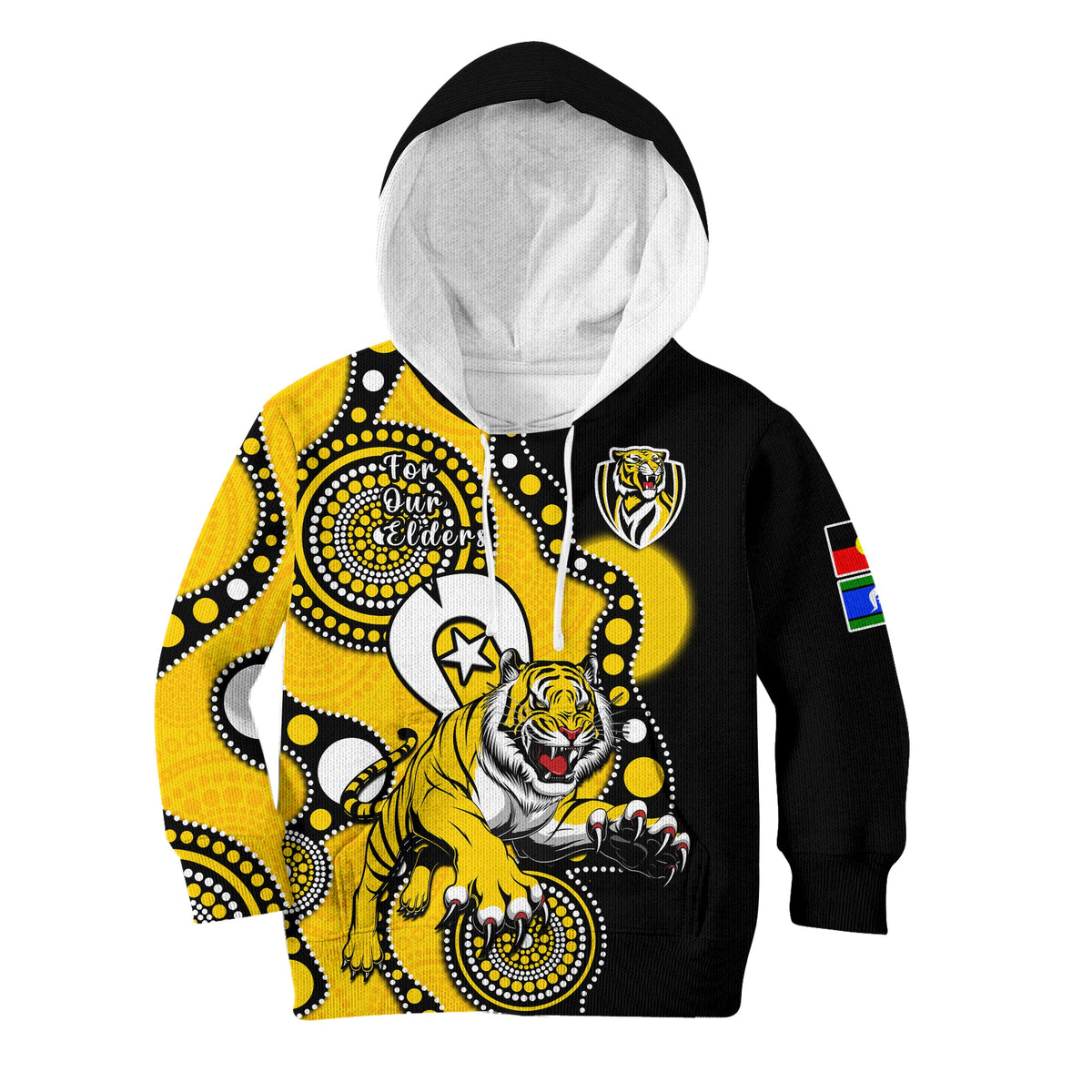 richmond-football-naidoc-2023-hoodie-kid-tigers-for-our-elders-indigenous-art