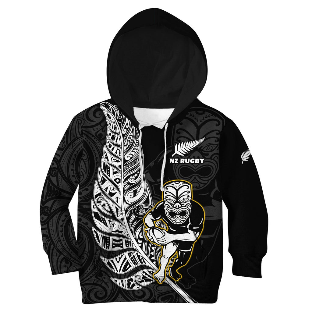 custom-text-and-number-new-zealand-silver-fern-rugby-hoodie-kid-all-black-maori-version-black