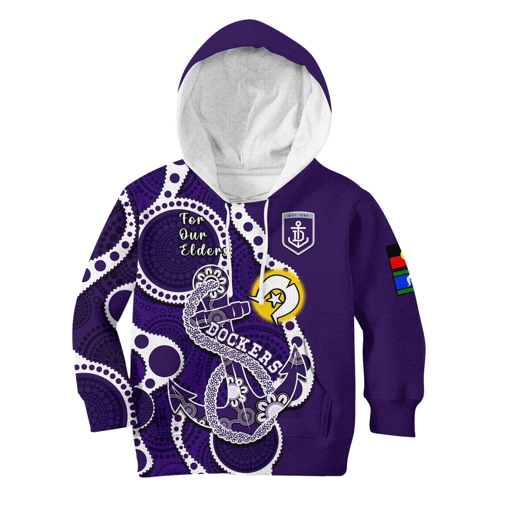 custom-text-and-number-fremantle-football-naidoc-2023-hoodie-kid-dockers-for-our-elders-indigenous-art