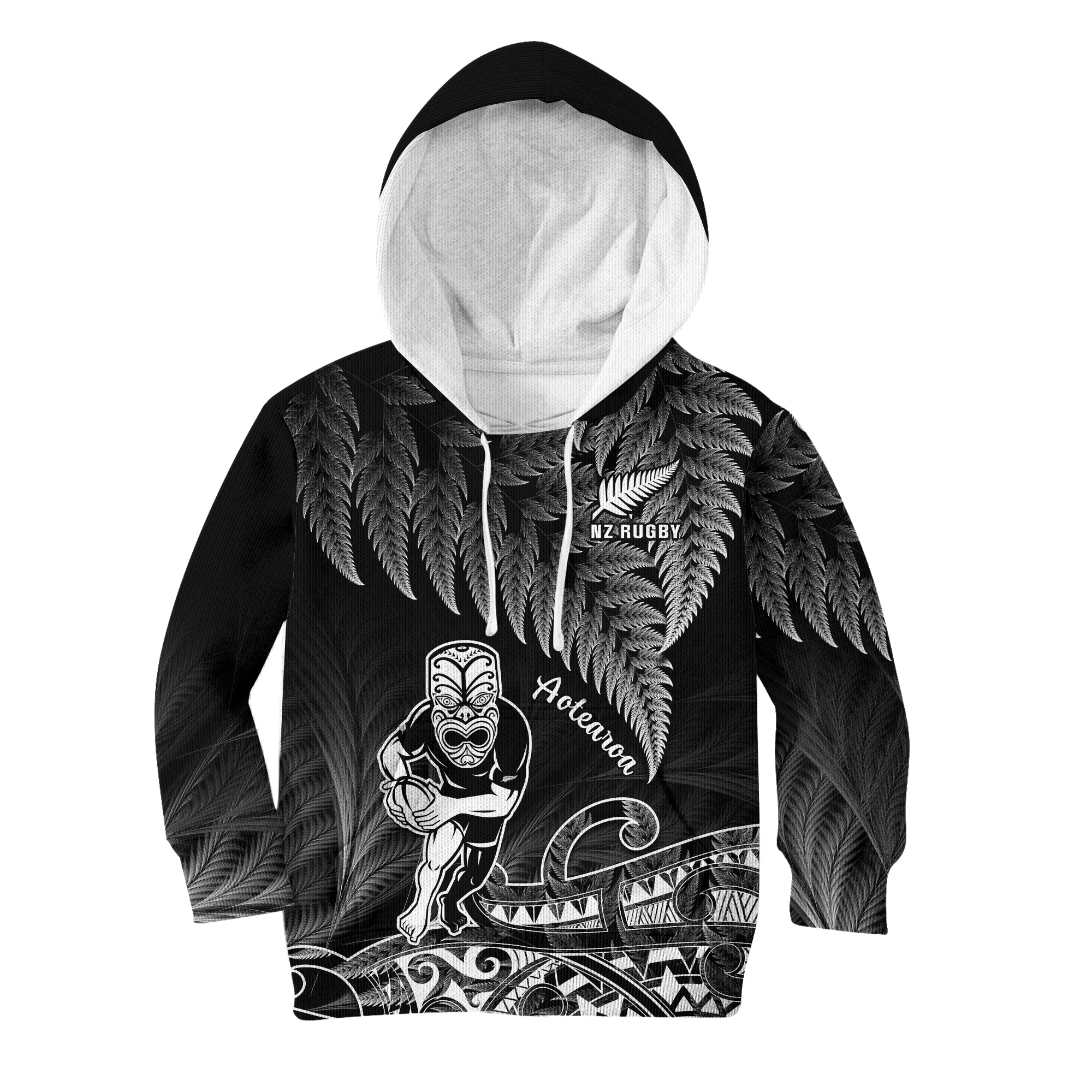 custom-text-and-number-new-zealand-silver-fern-rugby-hoodie-kid-all-black-koru-maori