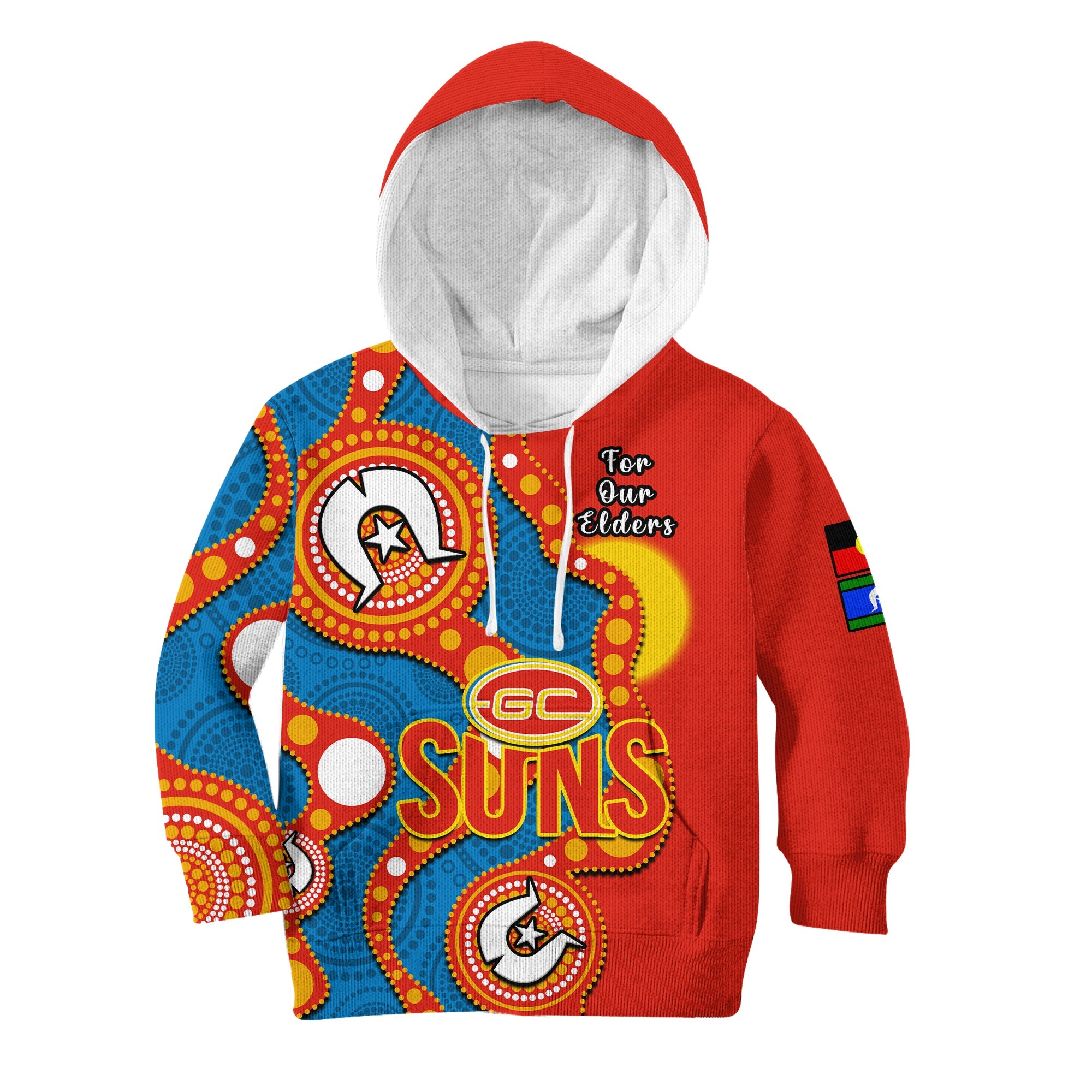 custom-text-and-number-gold-coast-football-naidoc-2023-hoodie-kid-suns-indigenous-for-our-elders
