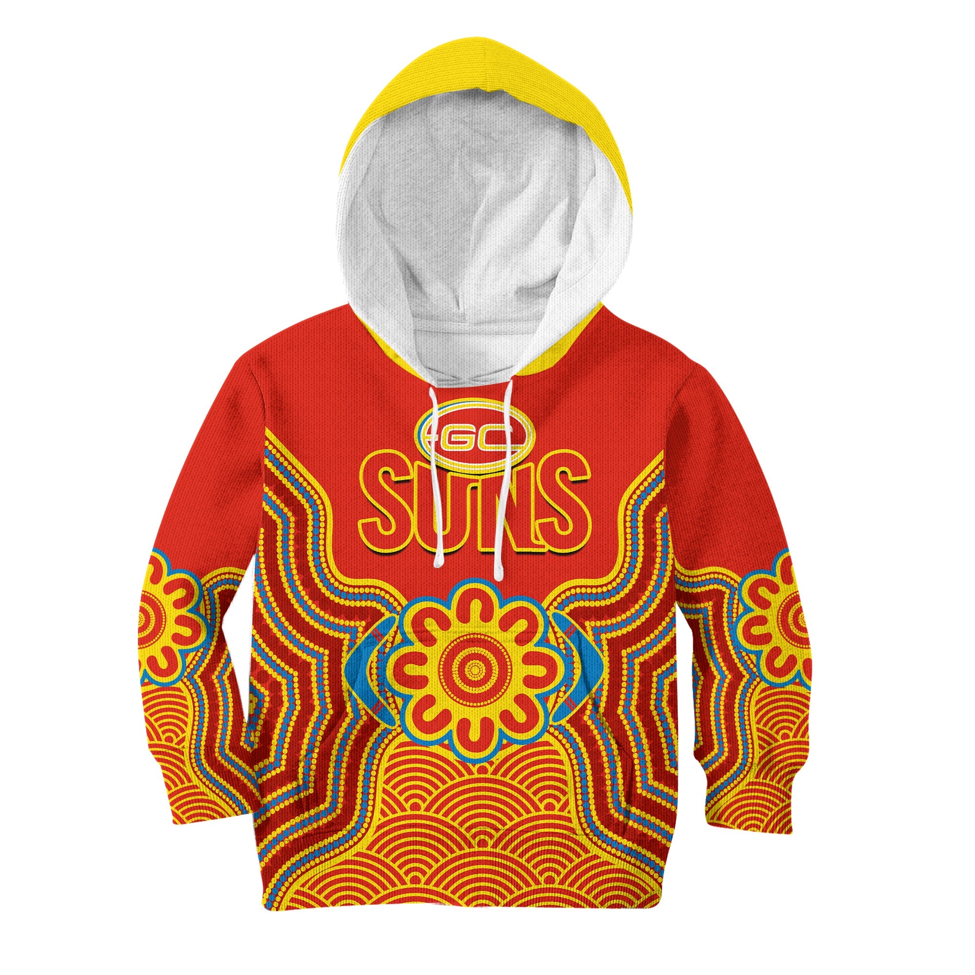 custom-text-and-number-gold-coast-football-hoodie-kid-suns-indigenous-pattern