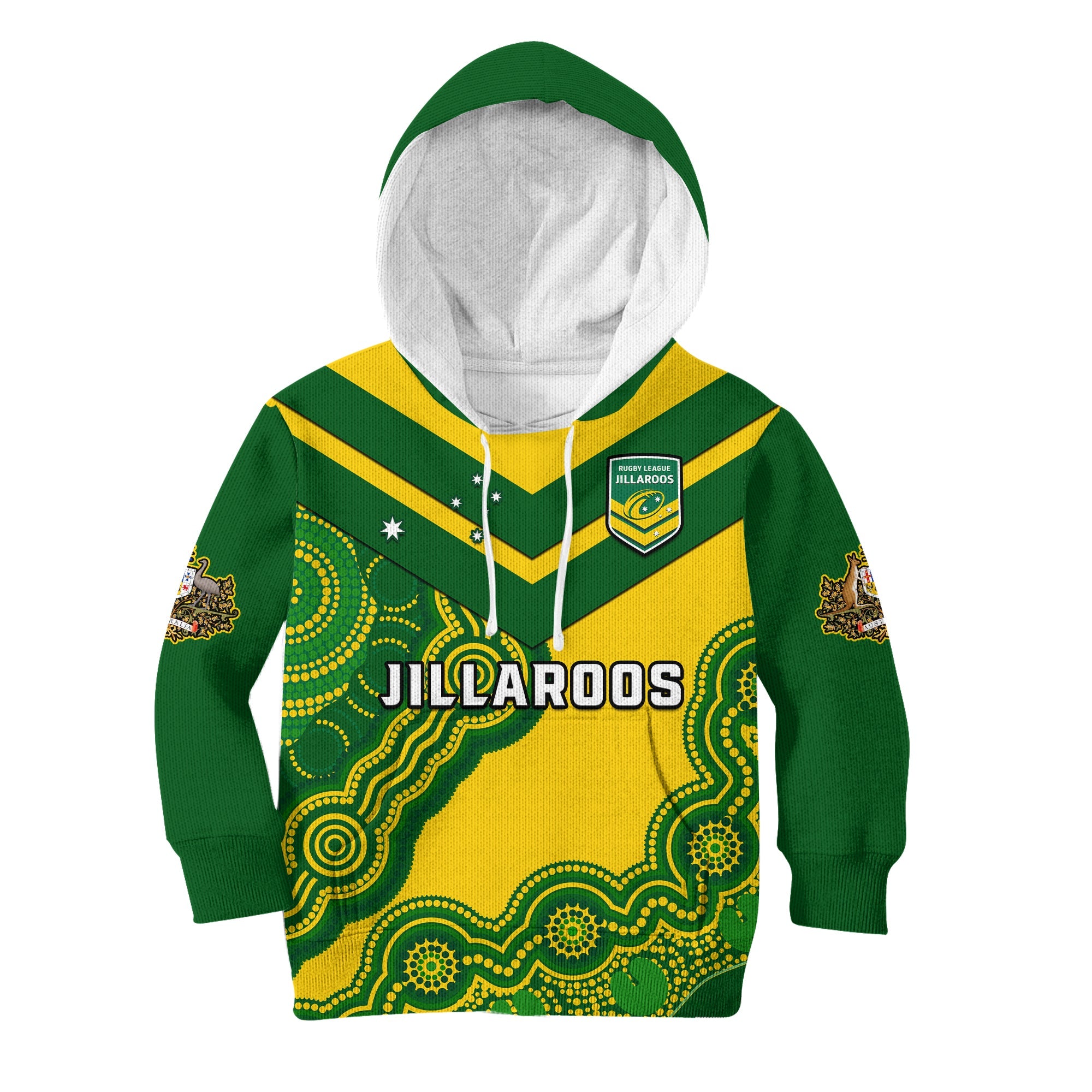 australia-rugby-hoodie-kid-jillaroos-champions-indigenous-yellow-style