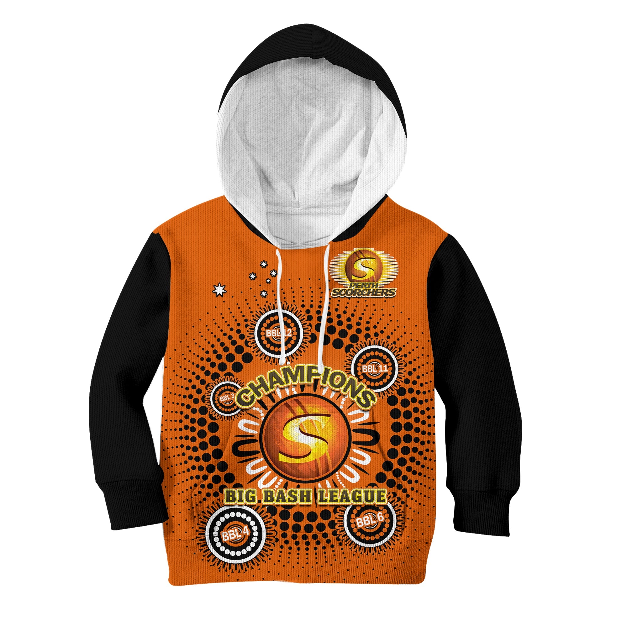 custom-text-and-number-perth-scorchers-cricket-hoodie-kid-indigenous-5th-champions-bbl-proud