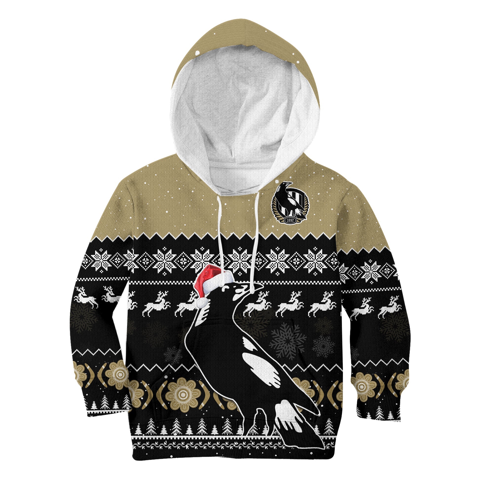 custom-personalised-collingwood-football-hoodie-kid-magpies-indigenous-merry-christmas