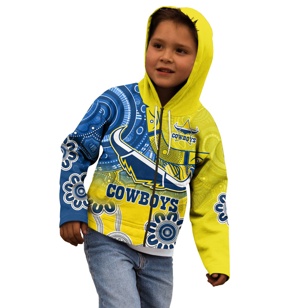 custom-text-and-number-cowboys-rugby-hoodie-kid-aboriginal-boomerang-go-premiers-north-queensland
