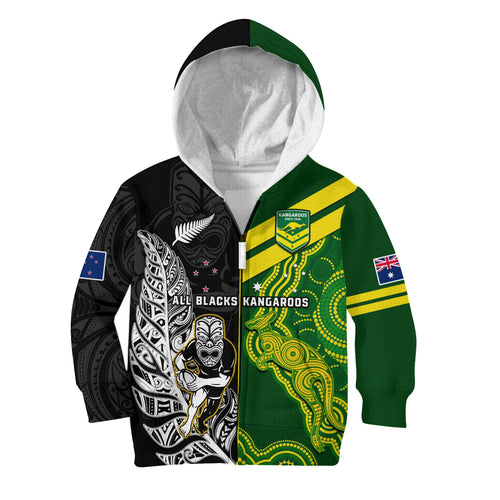 custom-personalised-australia-kangaroos-and-all-black-rugby-hoodie-kid-aboriginal-mix-nz-maori-fern