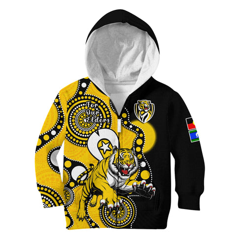 custom-text-and-number-richmond-football-naidoc-2023-hoodie-kid-tigers-for-our-elders-indigenous-art