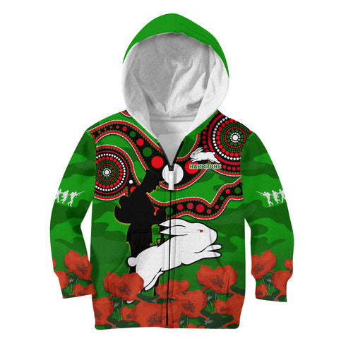 custom-text-and-number-rabbitohs-rugby-anzac-2023-hoodie-kid-lest-we-forget
