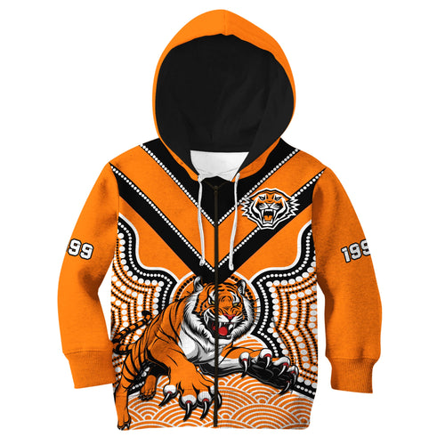 custom-text-and-number-wests-tigers-rugby-hoodie-kid-indigenous-artsy