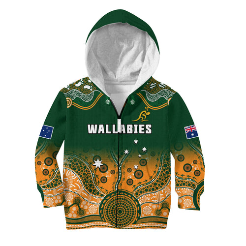 australia-rugby-hoodie-kid-wallabies-kangaroo-green-aboriginal