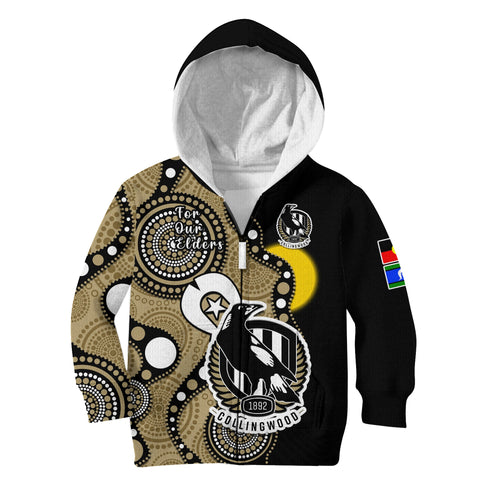 collingwood-football-naidoc-2023-hoodie-kid-magpies-for-our-elders-indigenous-art