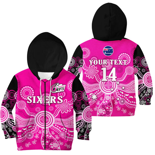 custom-text-and-number-sydney-sixers-hoodie-kid-cricket-indigenous-australian-art-ver01