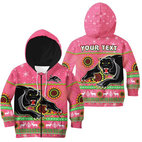 custom-personalised-panthers-christmas-hoodie-kid-aboriginal-pattern-penrith-pink-version