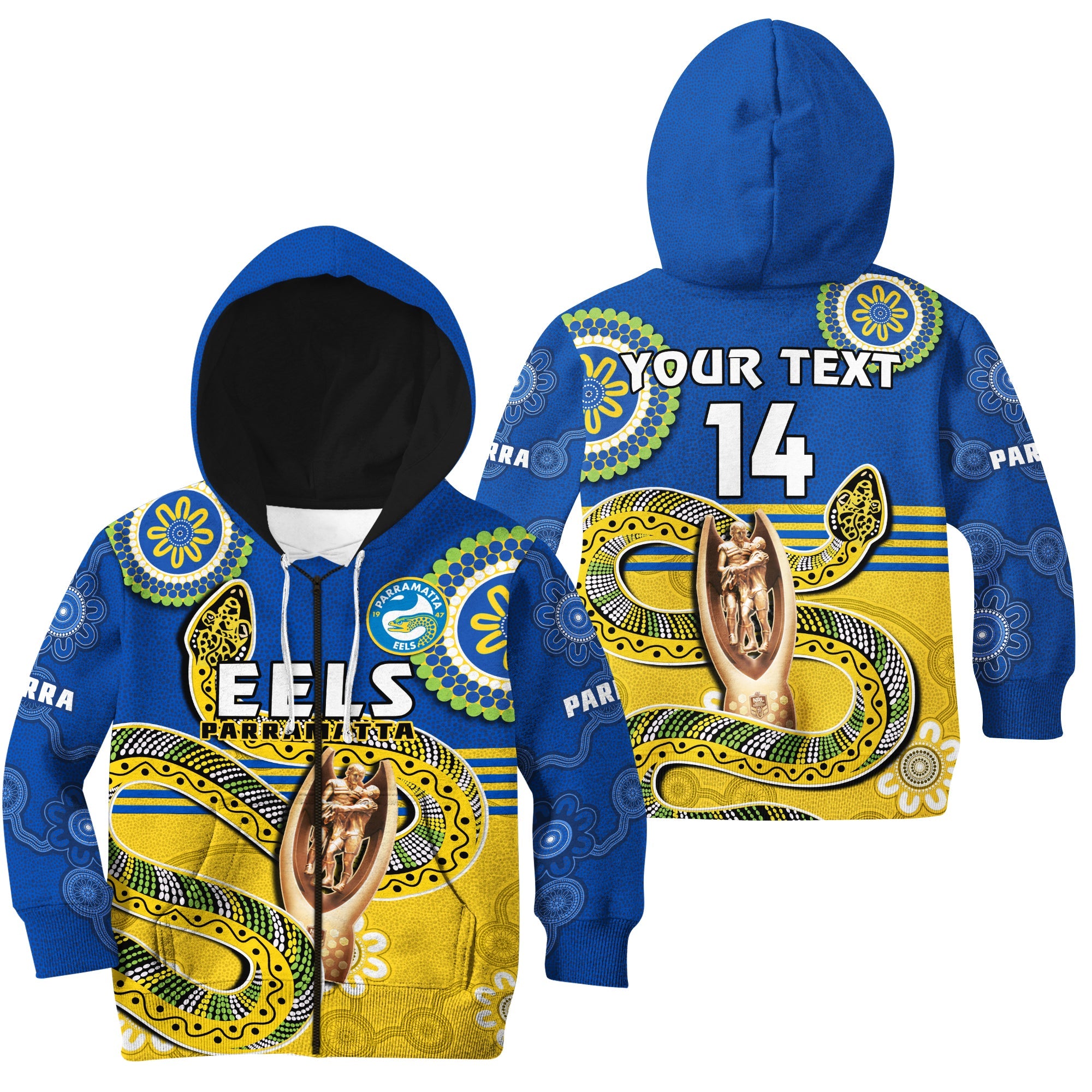 custom-text-and-number-eels-rugby-hoodie-kid-parra-2022-indigenous-proud-premiers