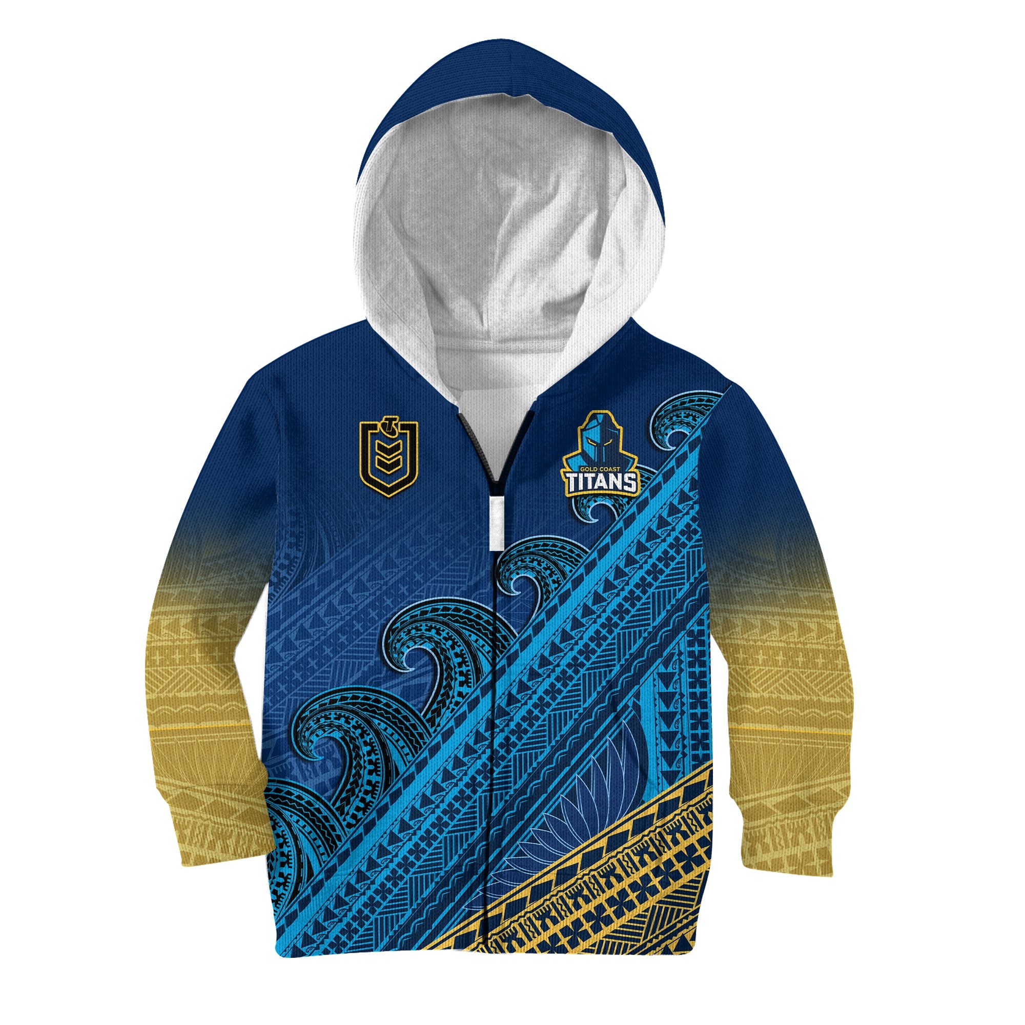 custom-text-and-number-gold-coast-titans-rugby-hoodie-kid-pasifika-gradient-polynesian-pattern