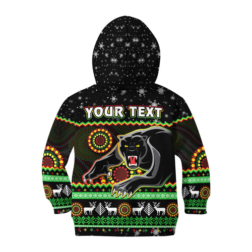 custom-personalised-panthers-christmas-hoodie-kid-aboriginal-pattern-penrith-black-version