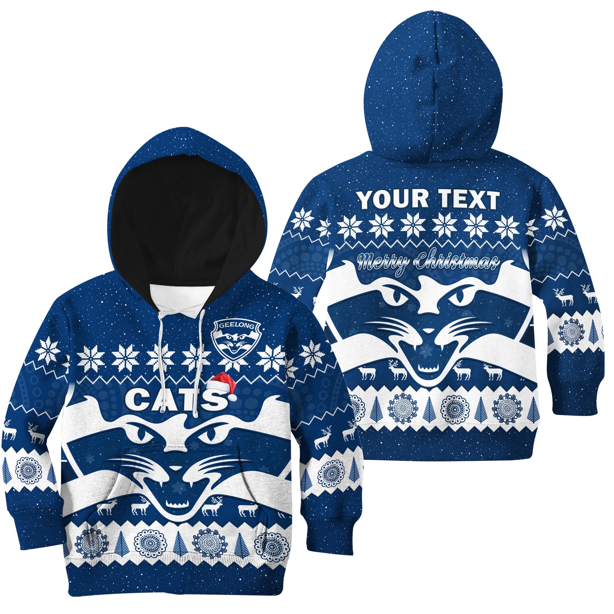 custom-personalised-cats-football-christmas-hoodie-kid-geelong-aboriginal-painting