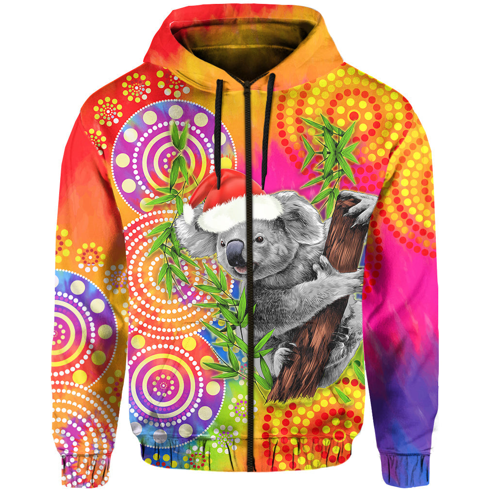custom-personalised-australia-koala-aboriginal-hoodie-rainbow-tie-dye-merry-christmas