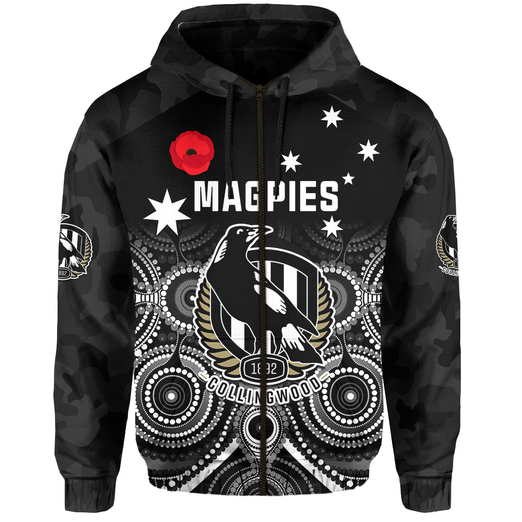 custom-text-and-number-magpies-football-anzac-day-hoodie-aboriginal-poppy-flowers