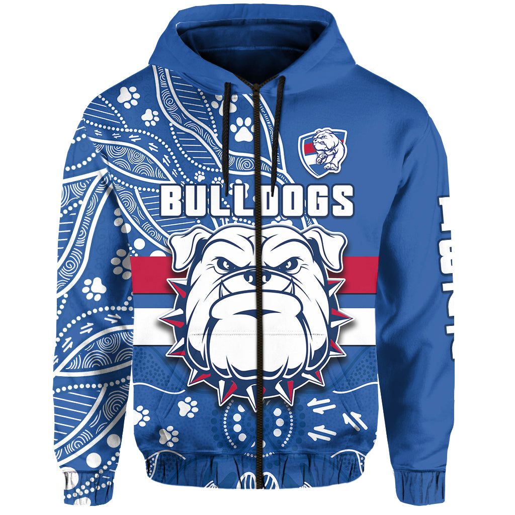custom-text-and-number-bulldogs-football-hoodie-scraggers-1877-aboriginal-dot-painting-newest-version