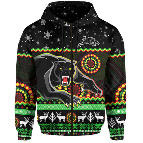 custom-personalised-panthers-christmas-hoodie-aboriginal-pattern-penrith-black-version