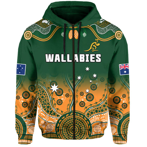 custom-text-and-number-australia-rugby-hoodie-wallabies-kangaroo-green-aboriginal