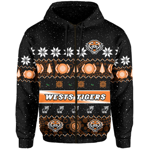 custom-personalised-wests-tigers-christmas-hoodie-aboriginal-art-merry-xmas