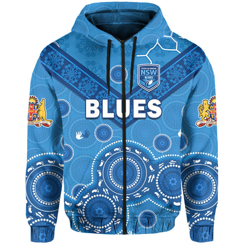 custom-text-and-number-nsw-blues-rugby-hoodie-new-south-wales-aboriginal-dot-painting-unique-version