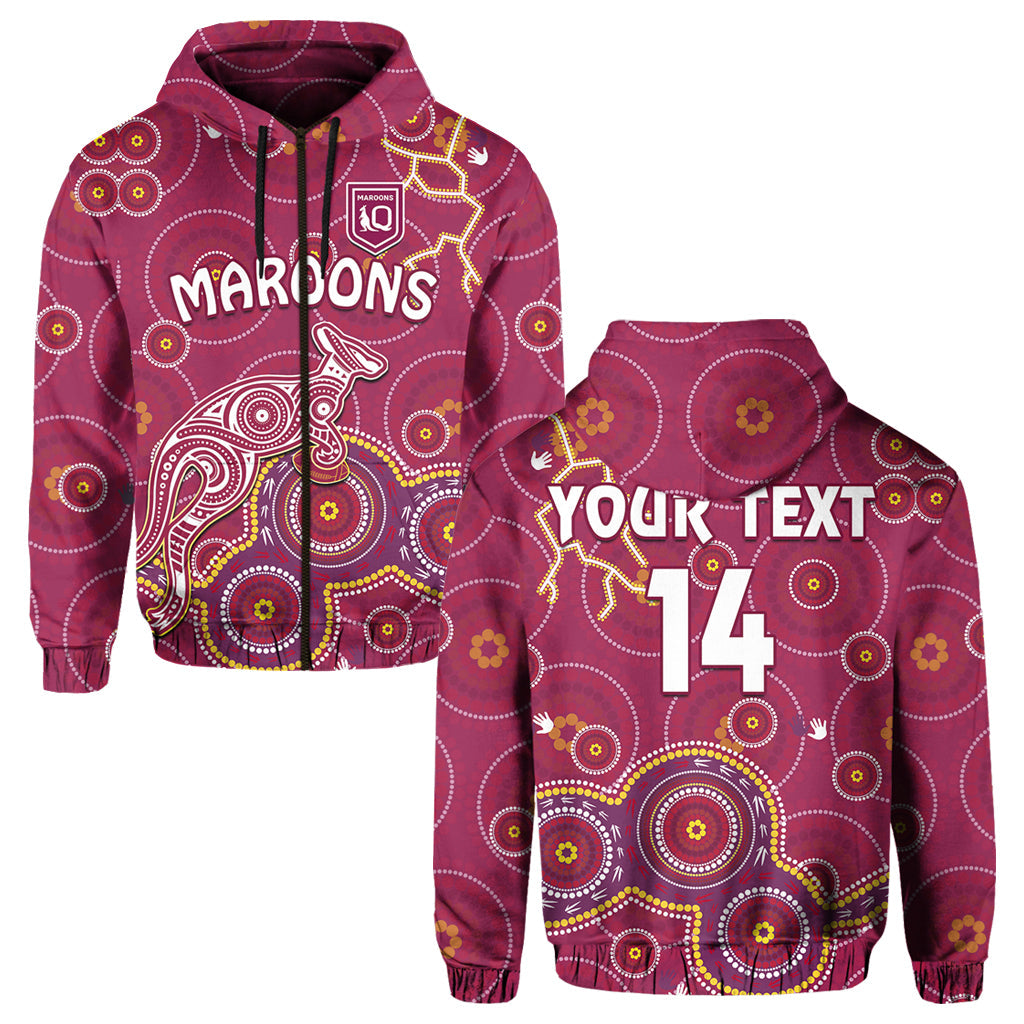 custom-text-and-number-maroons-rugby-hoodie-kangaroo-indigenous-pattern-unique-version