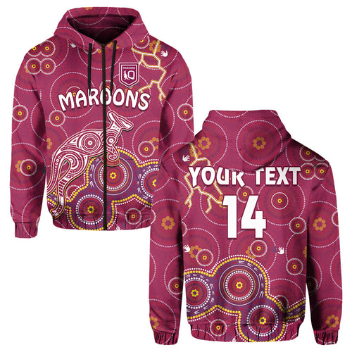 custom-text-and-number-maroons-rugby-hoodie-kangaroo-indigenous-pattern-unique-version