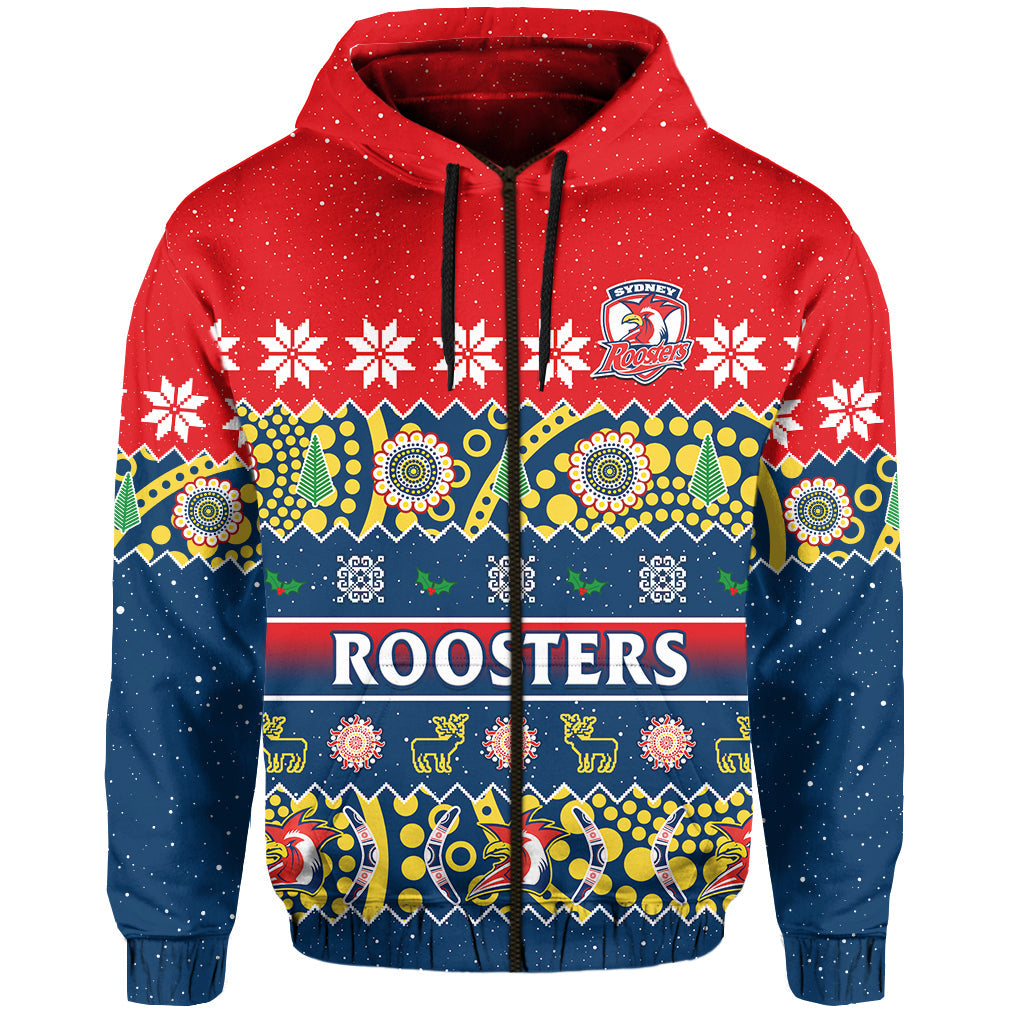 custom-personalised-sydney-roosters-christmas-hoodie-easts-aboriginal-art-merry-xmas