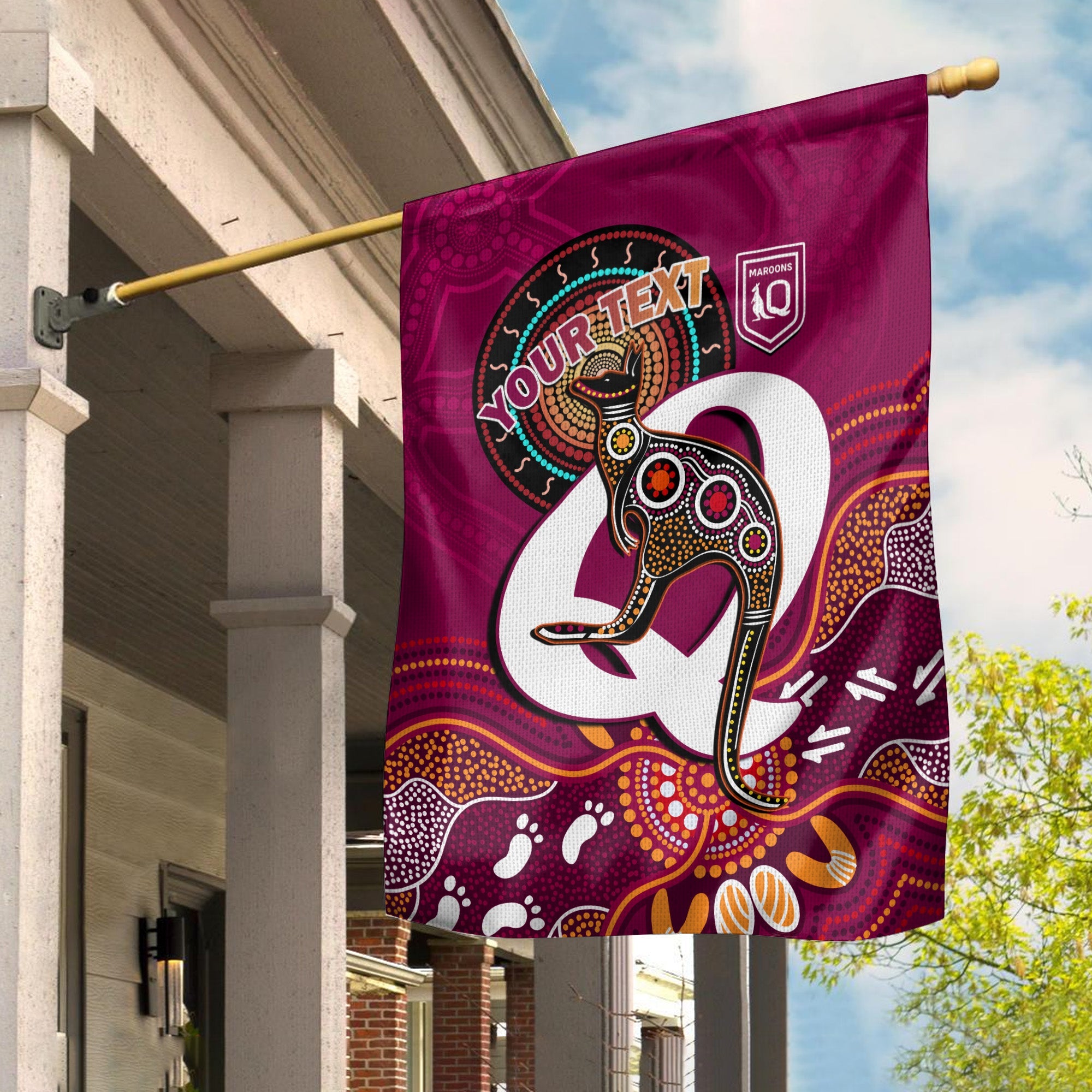 custom-personalised-maroons-rugby-flag-queensland-kangaroo-aboriginal-dot-paintings