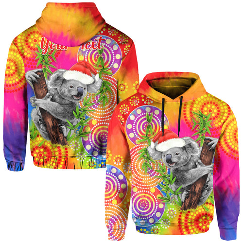 custom-personalised-australia-koala-aboriginal-hoodie-rainbow-tie-dye-merry-christmas
