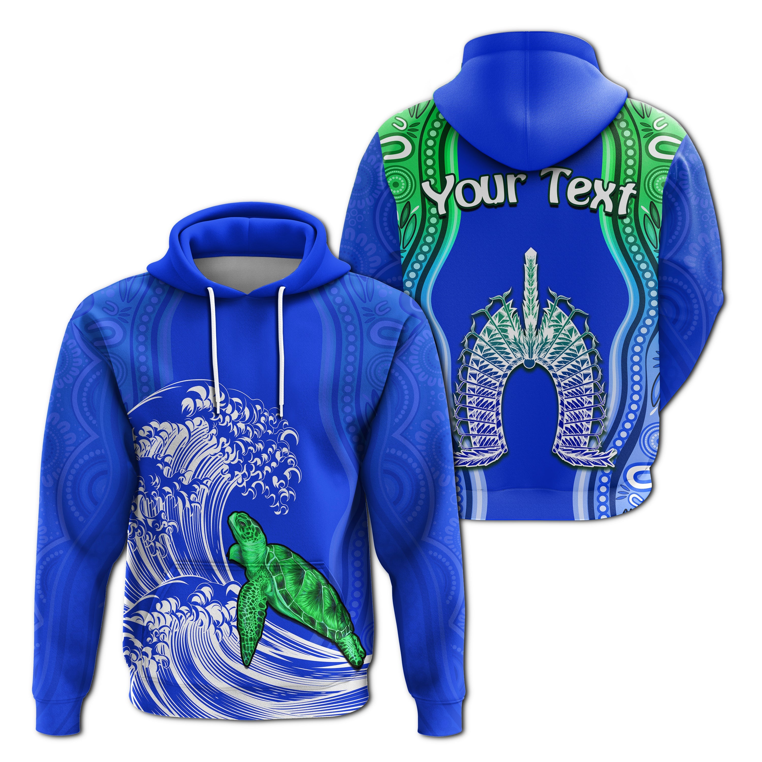 custom-personalised-torres-strait-islands-hoodie-the-dhari-mix-aboriginal-turtle-version-blue