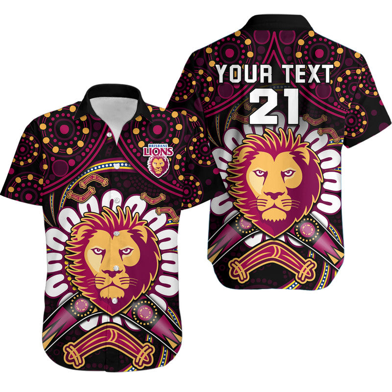 custom-personalised-brisbane-lions-football-hawaiian-shirt-boomerang-indigenous-dots