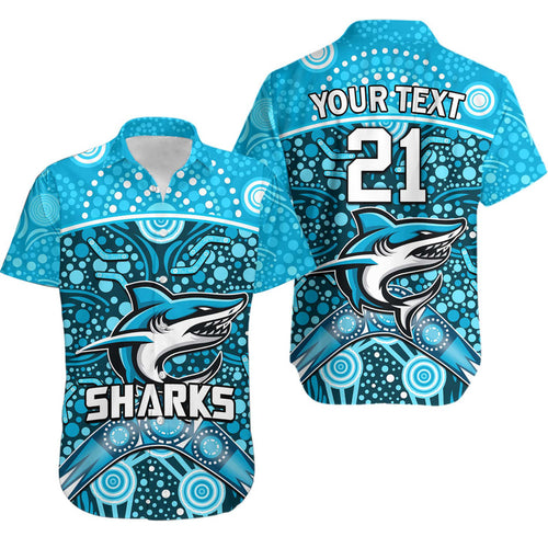 custom-personalised-sharks-rugby-hawaiian-shirt-boomerang-indigenous-dots