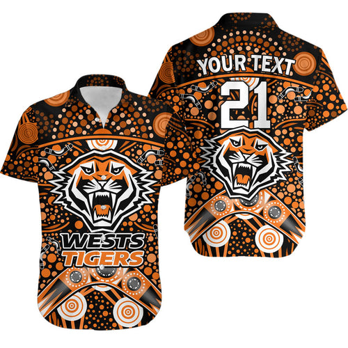 custom-personalised-wests-tigers-rugby-hawaiian-shirt-boomerang-indigenous-dots