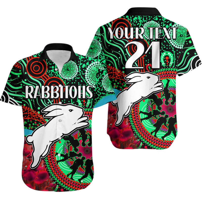 custom-personalised-rabbitohs-rugby-anzac-hawaiian-shirt-aboriginal-military-and-poppy-flowers