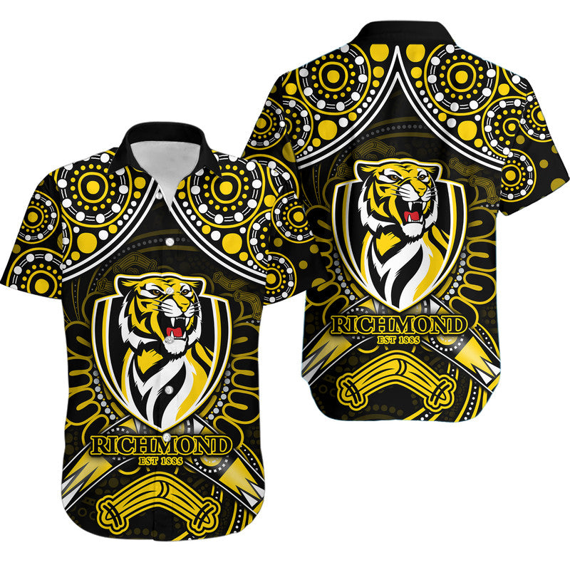 richmond-tigers-football-hawaiian-shirt-boomerang-indigenous-dots