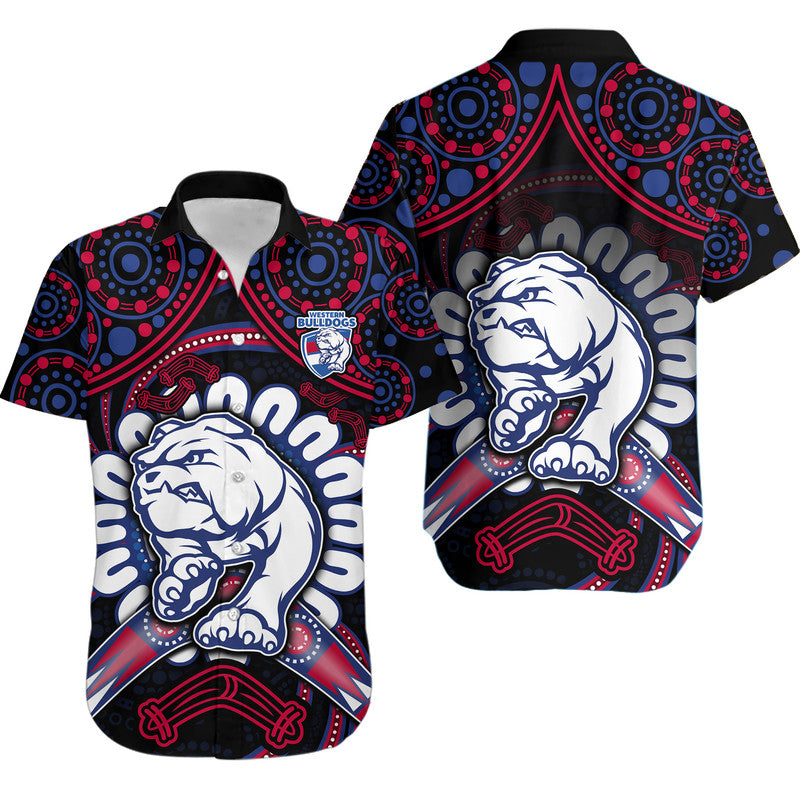 western-bulldogs-football-hawaiian-shirt-boomerang-indigenous-dots