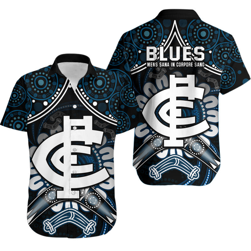 blues-football-hawaiian-shirt-boomerang-indigenous-dots