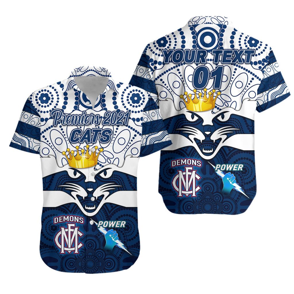 custom-personalised-geelong-cats-indigenous-hawaiian-shirt-football-2021-premiers-the-king-custom-text-and-number