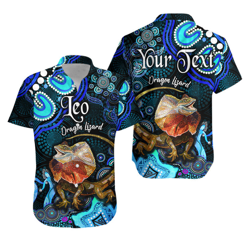custom-personalised-australian-astrology-hawaiian-shirt-leo-dragon-lizard-zodiac-aboriginal-vibes-blue